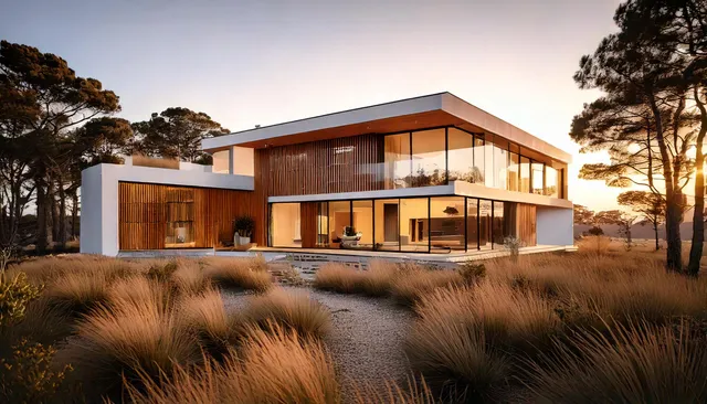 Enso whole home remodel exterior at golden hour — Enso Homes Austin
