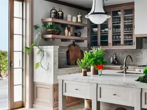 First 3D rendering of the kitchen, shown at the initial proposal